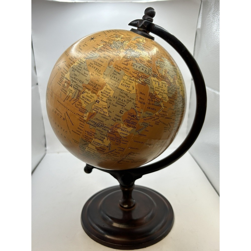 Vintage Kirkland's Decorative Distressed Table Top World Globe 13"